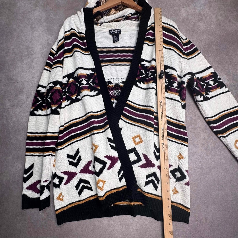 Wrangler Retro Womens Hooded Cardigan Sweater Southwestern Geometric Purple L - Picture 6 of 10